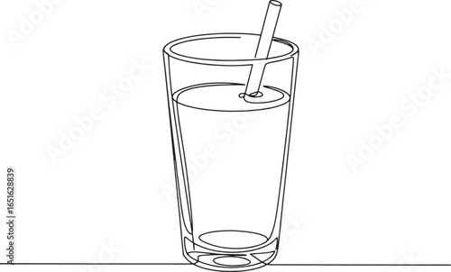 Minimalist line drawing of a refreshing drink with straw on whit