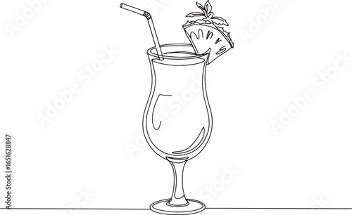 Exotic tropical delight: continuous line drawing of a virgin pi