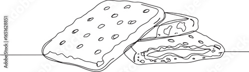 Minimalist line art illustration of stacked savory biscuits on w