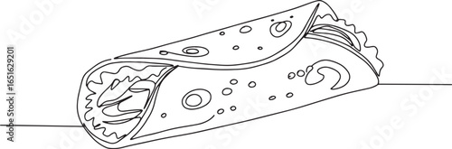 Minimalist Line Art Illustration of a Delicious Roti Wrap, Food