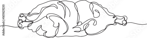 Single line drawing illustration of a roasted pig, simple and mo
