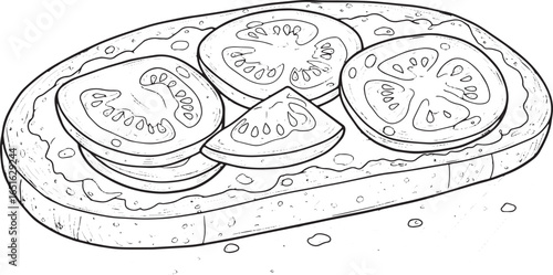 Elegant Line Art of Pan con Tomate: A classic spanish tomato bre