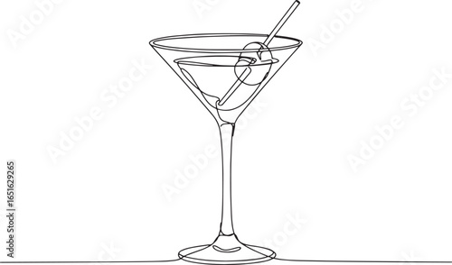 Elegant minimalistic line art illustration of a martini cocktail