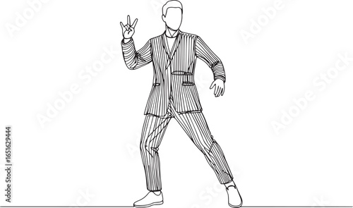 Stylish man in a pinstripe suit making a hand gesture in a minim