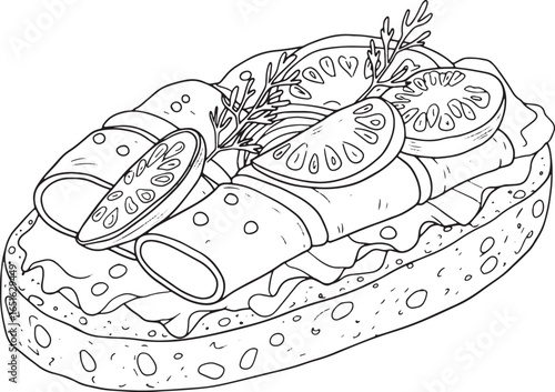 Illustration of a delectable danish open faced sandwich called S