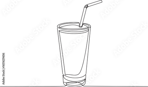 Single line drawing of a coconut shake with straw on a white background 