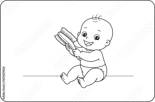 Delightful illustration featuring a happy baby playing 