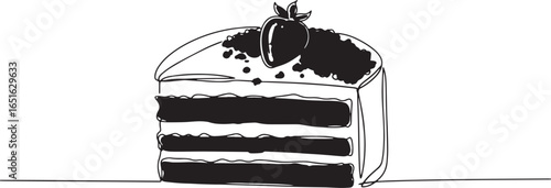 Illustration of a delightful red velvet cake slice topped 
