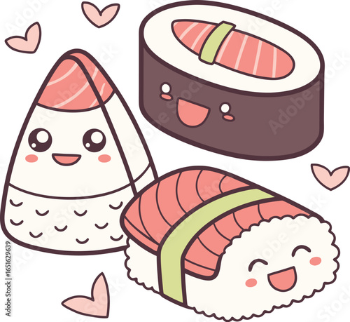 cute cartoon sushi with happy faces