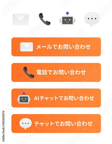 問い合わせ用アイコンセット(電話 メール チャット 問合せフォーム 編集可能 ベクター)	
