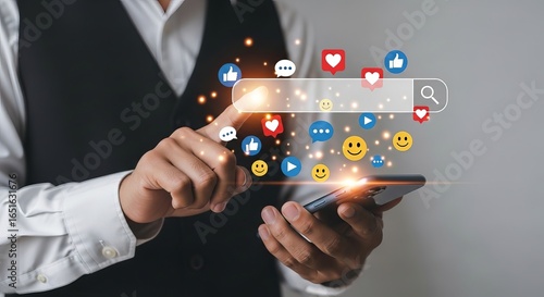 Wallpaper Mural Man using social media on mobile phone for online marketing and communication Torontodigital.ca