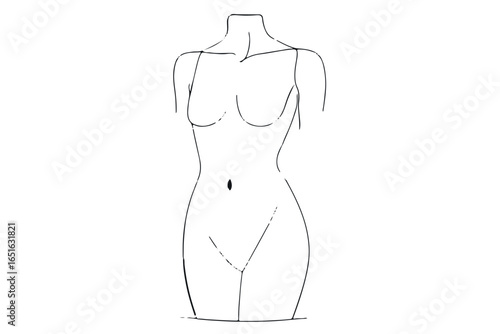 Elegant wireframe body illustration with contour lines for body shaping and liposuction, minimalistic design for fat removal liposuction healthcare lineart