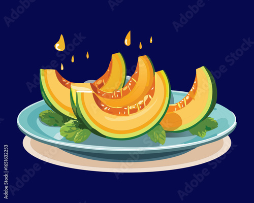 Delicious Cantaloupe Dessert with Sweet Syrup - Vector Illustration