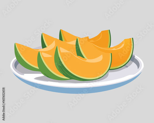 A small group of cantaloupe wedges ready to be enjoyed as a snack - Vector Illustration
