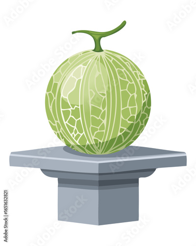 A fresh and perfectly ripe whole cantaloupe on a modern stone stand - Vector Illustration