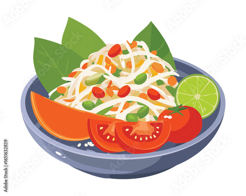 A delicious mix of cantaloupe, fresh herbs, and various vegetables - Vector Illustration

