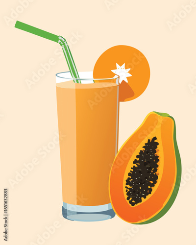 A refreshing glass of papaya and melon juice with a decorative slice - Vector Illustration