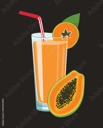 A delicious glass of papaya juice with a fresh fruit slice garnish - Vector Illustration