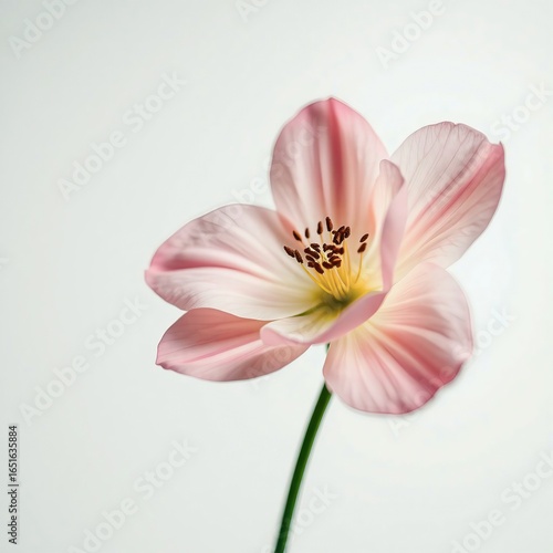 Elegant pink and white flower with delicate petals and vibrant center on white background