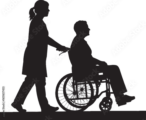 Caregiver Pushing Patient in Wheelchair Silhouette
