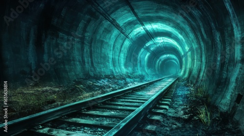 Dramatic Subway Tunnel View with Glowing Lighting