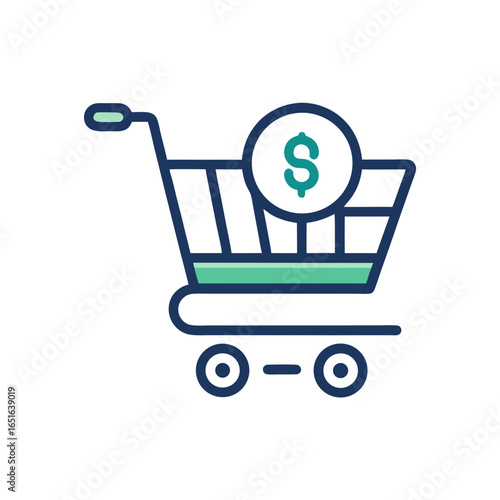 Shopping cart icon with a dollar sign symbolizing commerce and finance
