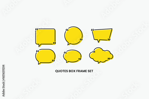 A vibrant yellow quote box vector set, featuring modern speech bubbles in various shapes. Perfect for adding engaging text to social media, websites, and presentations. A clean and minimalist design