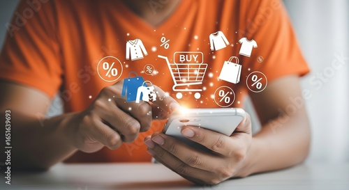 Wallpaper Mural Online shopping with mobile phone and digital marketing, ecommerce concept Torontodigital.ca