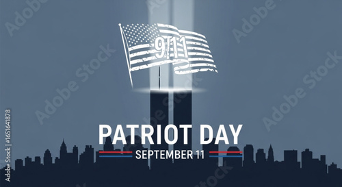 A patriot day tribute with the american flag and new york city skyline