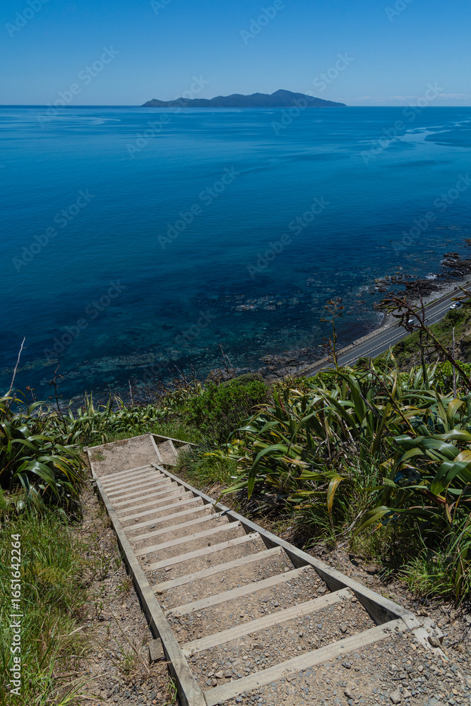 Obraz premium ニュージーランド パエカカリキ・エスカープメント・トラックから見えるカピティ島