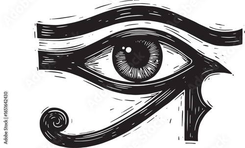 Monochromatic Woodcut Depiction of the Eye of Ra, Ancient Symbol