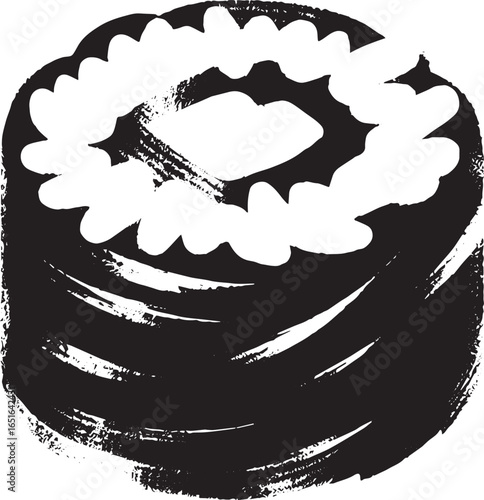 Minimalist Sumi-e Illustration of a Maki Sushi Roll with Texture