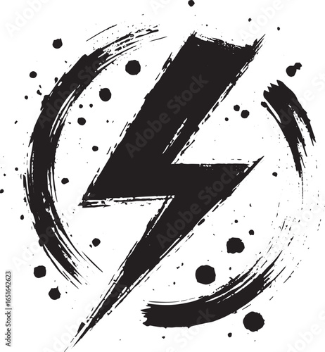 Energetic lightning bolt emblem painted in minimalistic sumi-e s