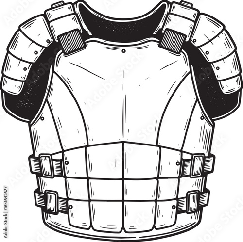 Intricate Woodcut Style Illustration of Medieval Body Armor with