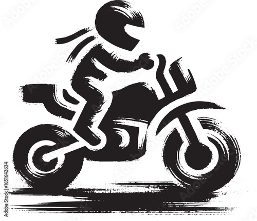 Ink wash painting of a motorcyclist, conveying speed and dynamic