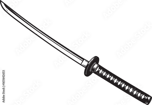 Classic Katana Sword Illustration in Black and White for design