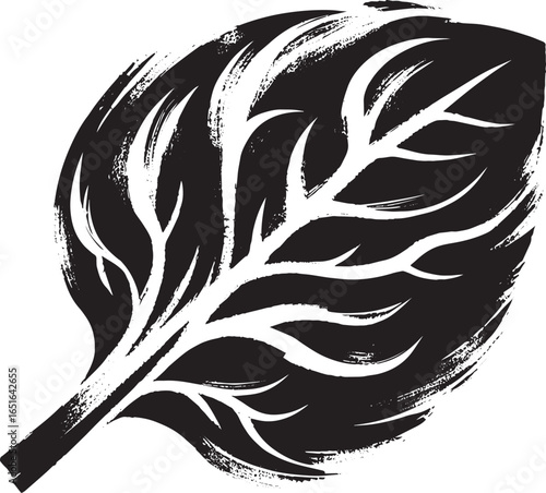 Minimalist Sumi-e Style Illustration of Fresh Spinach Leaf in Bl