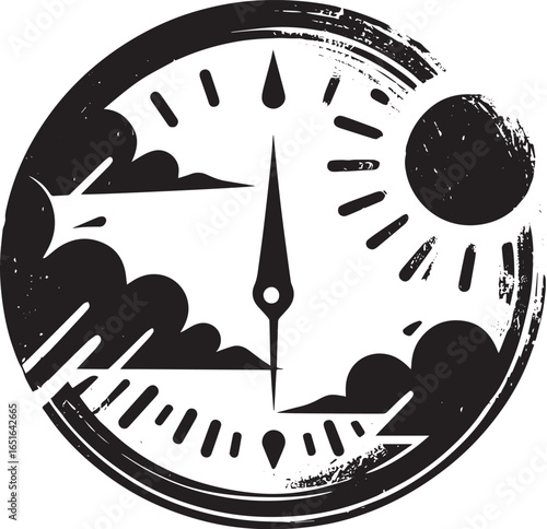 Monochrome weather compass showcasing nature forecast with sun a
