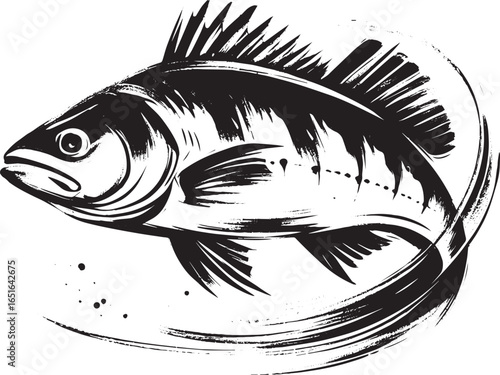 Elegant sumi-e illustration of an Australian Barramundi with min