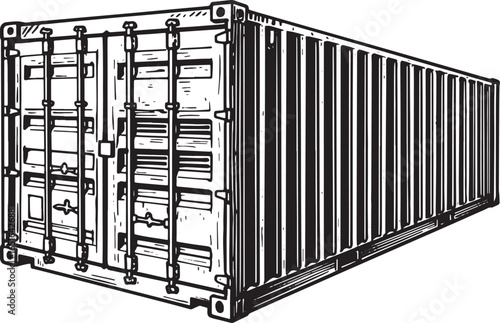 Monochrome Shipping Container Illustration with Clean Lines on I
