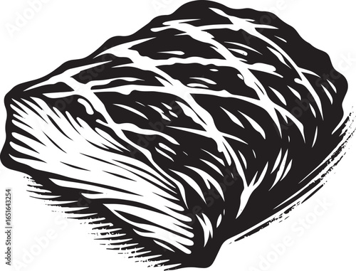 Minimalist Sumi-e Illustration of American BBQ Brisket with Brus