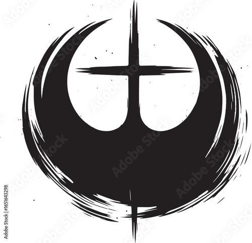 Monochrome stylized symbol with brushstroke effect in minimalist