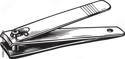 Detailed Woodcut Illustration of a Nail Clipper Isolated on Whit