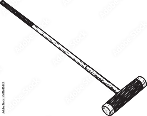 Classic Polo Mallet Woodcut Style Illustration on Isolated White