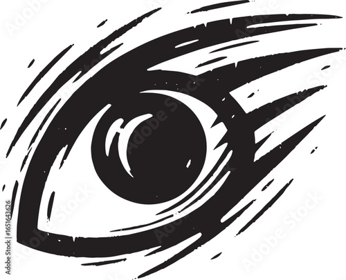 Abstract monochrome eye design with expressive ink strokes illus