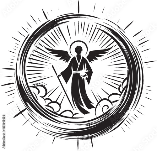 Elegant Symbol of an Angelic Being with a Halo in Minimalist Bla