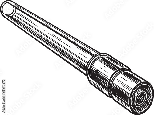 Detailed line art depiction of a clear glass tube and connectors