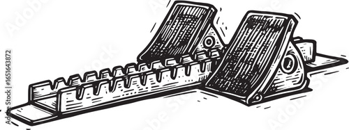 Monochrome depiction of sprint starting block equipment used in
