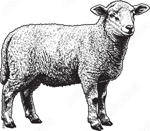Detailed black and white woodcut style illustration of a lamb st