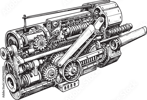 Intricate Mechanical Design: Vintage Engine Illustration with Ge